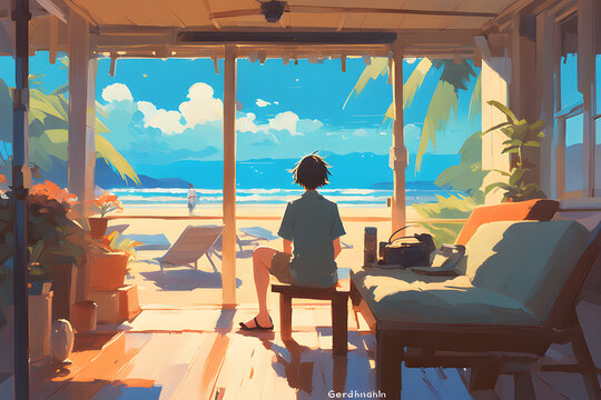 cafe on the beach Generative AI