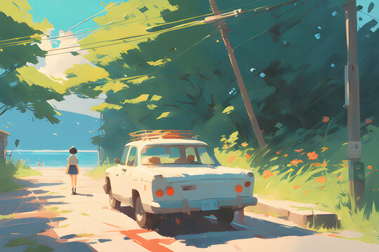 car on the beach Generative AI