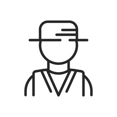 Hunter Icon. Vector Linear Illustration of Outdoor Adventure Scout Silhouette with Camouflage Clothing and Hat for Wildlife Nature Hunting. 