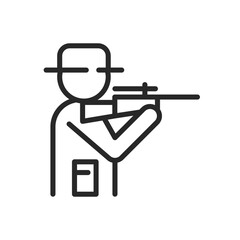 Hunter with Rifle Icon. Vector Linear Illustration of Precise Aim and Hunting with Firearm Sign. 