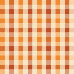 Seamless Pixel plaid and checkered patterns in orange and beige for textile design. Gingham pattern with square shapes graphic background for a fabric print. Vector illustration.