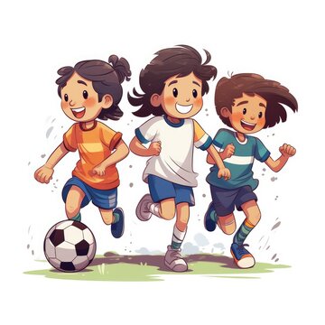 Cartoon children playing soccer, AI generated Image
