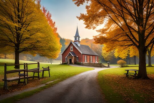 church in autumn  Generative AI