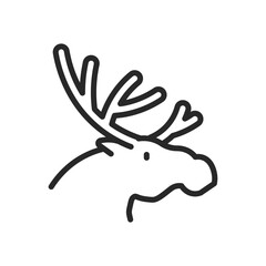 Moose Icon. Vector Linear Illustration of Wildlife Exploration and Hunting. 