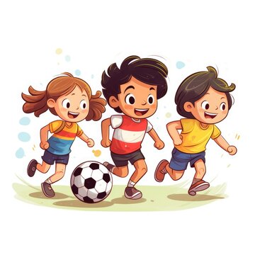 Cartoon children playing soccer, AI generated Image