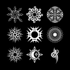 Acid Neo tribal shapes. Abstract ethnic shapes in gothic style. modern elements for typography  tattoo  poster  cover. Vector illustration