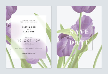 Grey purple elegant tulip flowers wedding invitation - 637664970