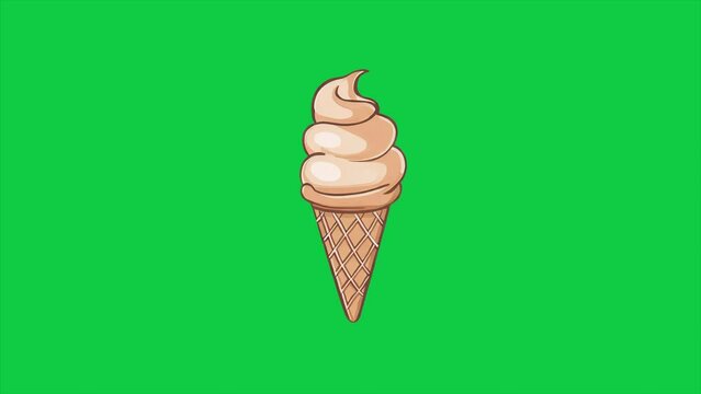 ice cream vanilla fall from above animated isolated green background