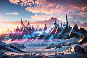 Sunset sky mountain range cyberpunk
