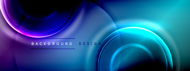 Circles lines and bubbles on bright glowing effect gradient with light and shadow effects. Dynamic interplay of light, shadow and depth. Futuristic and rhythmic technology design