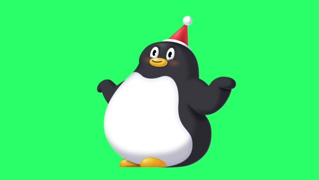 Animation cartoon penguin on green background.