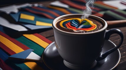 a cup of hot chocolate with a colorful design on it