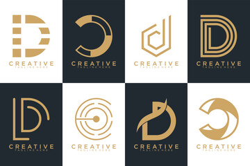 Set of gold letter D logo with modern creative concept for company or person Premium Vector, white and black background - obrazy, fototapety, plakaty
