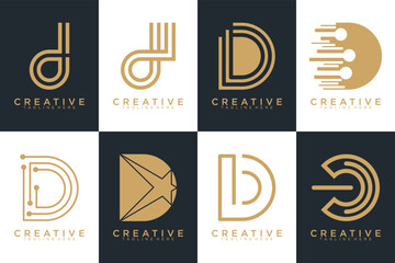 Set of gold letter D logo with modern creative concept for company or person Premium Vector, white and black background