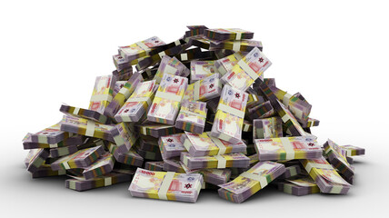 Big pile of 10000 Central African CFA franc notes a lot of money over transparent background. 3d rendering of bundles of cash