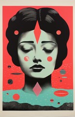 Horror poster - Exploding mind / mental health / horror face / stress &mdash; in the style of a screen print poster with Risograph texture