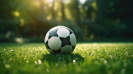 Fototapeta premium Soccer ball on grass, AI generated Image