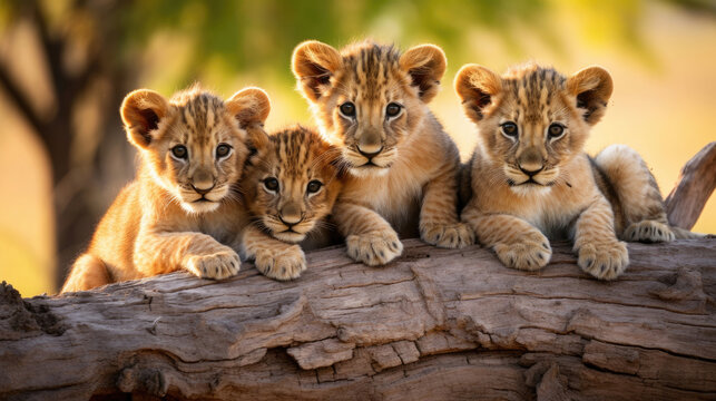 Group Of Cute Lion Cubs