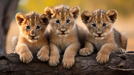 Fototapeten Group of cute lion cubs © Veniamin Kraskov