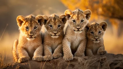 Foto op Plexiglas Group of cute lion cubs © Veniamin Kraskov