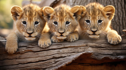 Group of cute lion cubs
