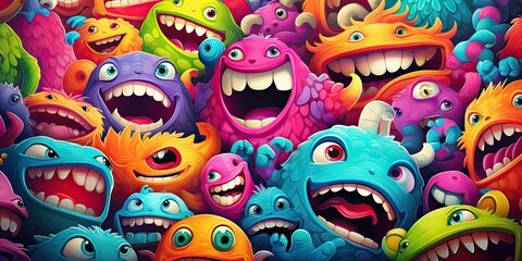 a lot of cute monsters cartoon, generative AI