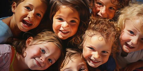 Obraz premium oil painting of a lot of children is happy, generative AI