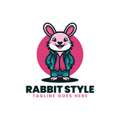 Vector Logo Illustration Rabbit Style Mascot Cartoon Style.