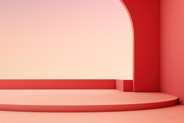 Spectacular Sunset View: Pink Red Room with Wall Cutout, Ideal for Design, Copy Text, Graphic Resource, Template, Generative AI