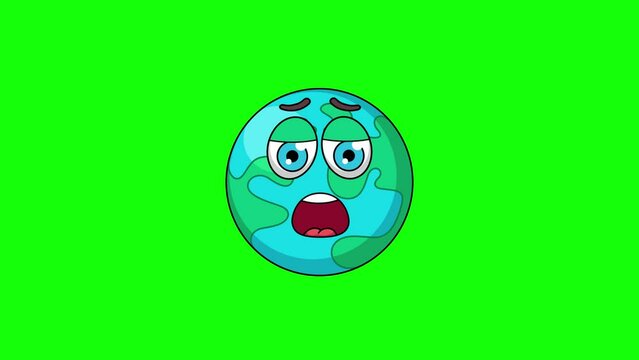 earth cartoon with relief, exhaustion, or a sigh of disappointment face
