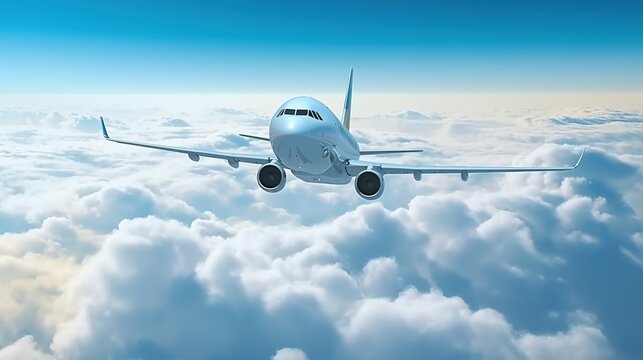 Passenger airplane flying above the clouds. 3d render illustration.