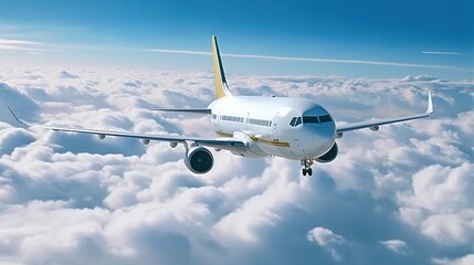 Naklejka na ściany i meble Passenger airplane flying above the clouds. 3d render illustration.