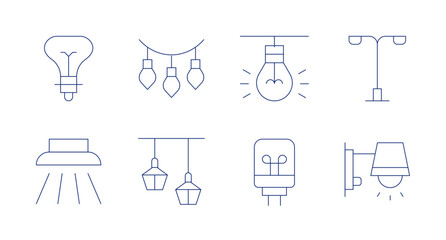 Light icons. editable stroke. Containing light bulb, garland, light, streetlight, lamp, wall lamp.