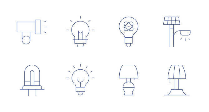 Light icons. editable stroke. Containing light, energy, idea, street light, light bulb, lamp, table lamp.