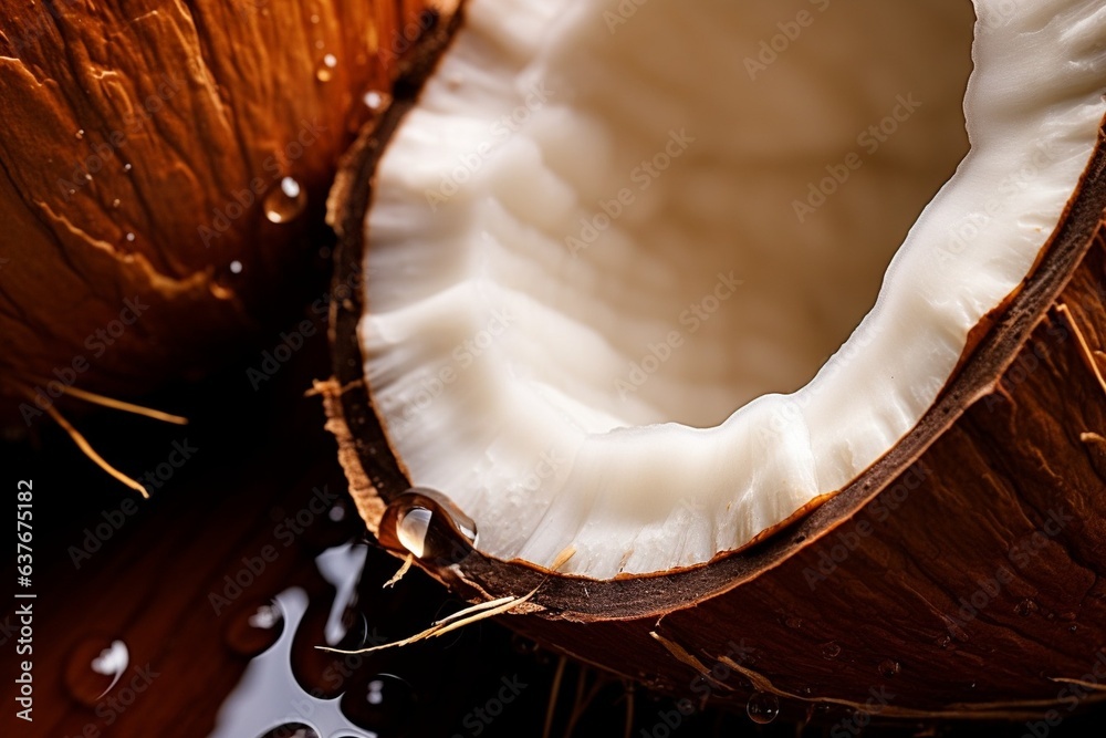 Poster Generative AI : Fresh Coconut fruit with water droplets isolated on white background with clipping path