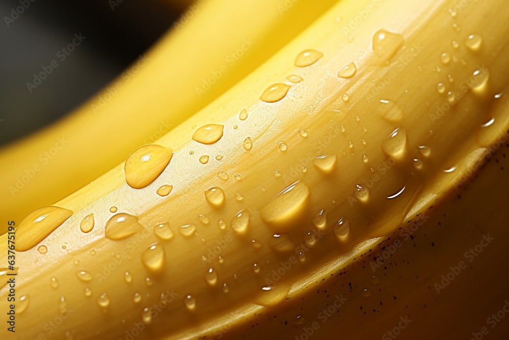 Poster generative ai : fresh banana fruit with water droplets isolated on white background with clipping pa