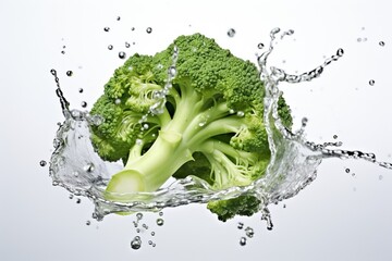Generative AI : Fresh Broccoli vegetable with water droplets isolated on white background with clipping path