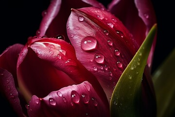 Generative AI : Tulip_flowers with water droplets isolated on background with clipping path