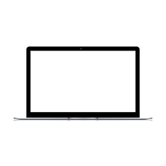 Realistic laptop isolated on white background. Computer notebook with empty screen. Vector