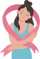 Obraz na płótnie Canvas Pretty woman hugging her self celebrate breast cancer awareness day illustration