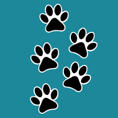 Paw print step. Paw foot trail print of animal. Dog, cat, bear, puppy silhouette	