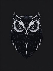 Obraz premium Illustration of a black and white owl against a gray backdrop created with Generative AI technology