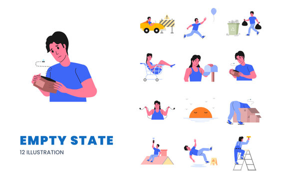 empty state or error state for website app landing page illustration concept set