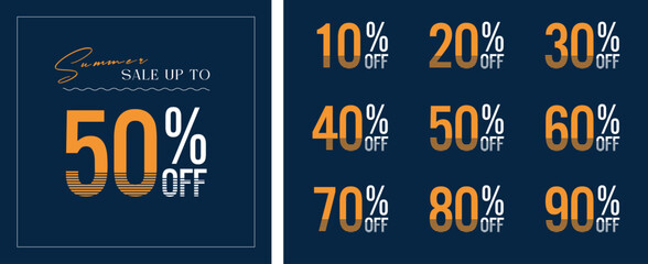 Big sale special up to 50% off. Super Sale, end of season special offer banner. Discount tags collection with percent set, 10, 20, 30, 40, 50%, 60%, 70, 80%, 90 percent sale promotion tag.
