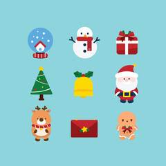 Set of Christmas icons on blue background
