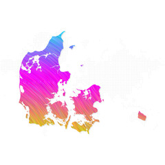 Denmark map in colorful halftone gradients. Future geometric patterns of lines abstract on white background. Vector illustration EPS10