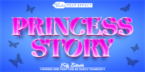 Cartoon Pink Princess Story Vector Editable Text Effect Template