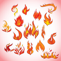 fire flame burn flare decorative icons set isolated vector illustration