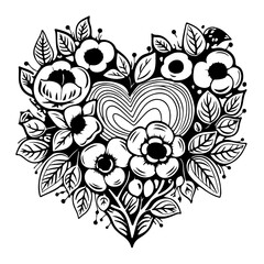 heart with flowers illustration, generative AI