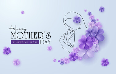 Happy Mother's Day banner template with text hearts and flowers.